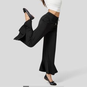 Halara high waisted drawstring side pocket ruffle wide leg dance pants nwt black